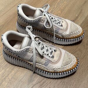Chloe Beige and White Textured Sneakers